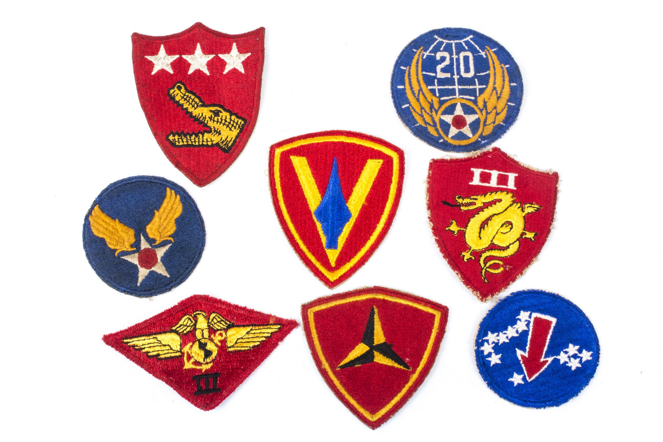 Grouping of 7 PTO US Army patches