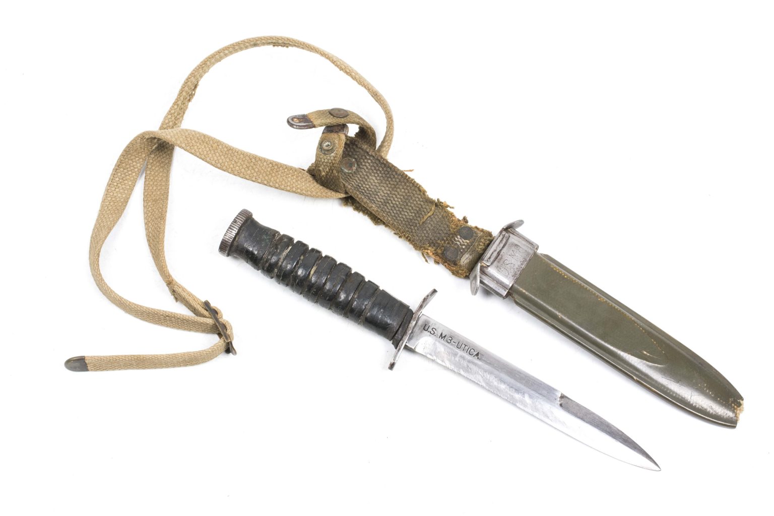 US M3 fighting knife blade marked Utica, named Peter H Jones, 8th AF