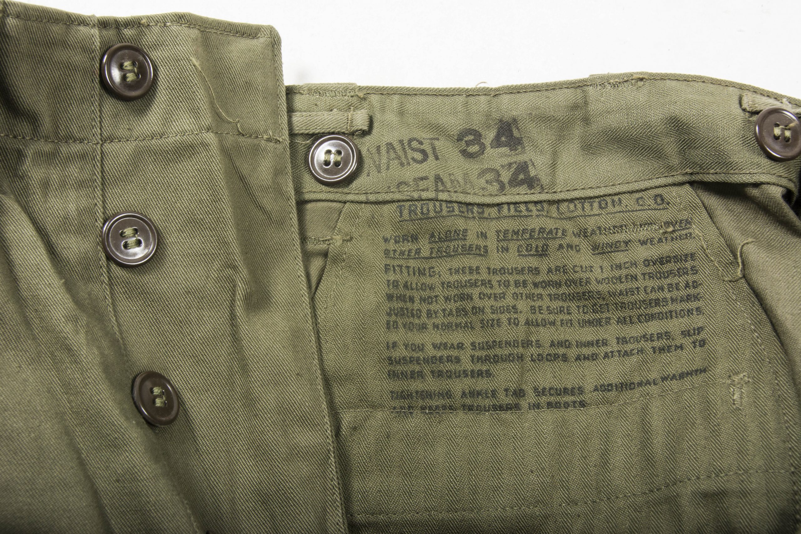 US M1943 field trousers size 34×34 – cutter tags – fjm44